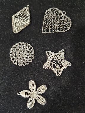Vintage Silver Filigree Charm Pendants Set
